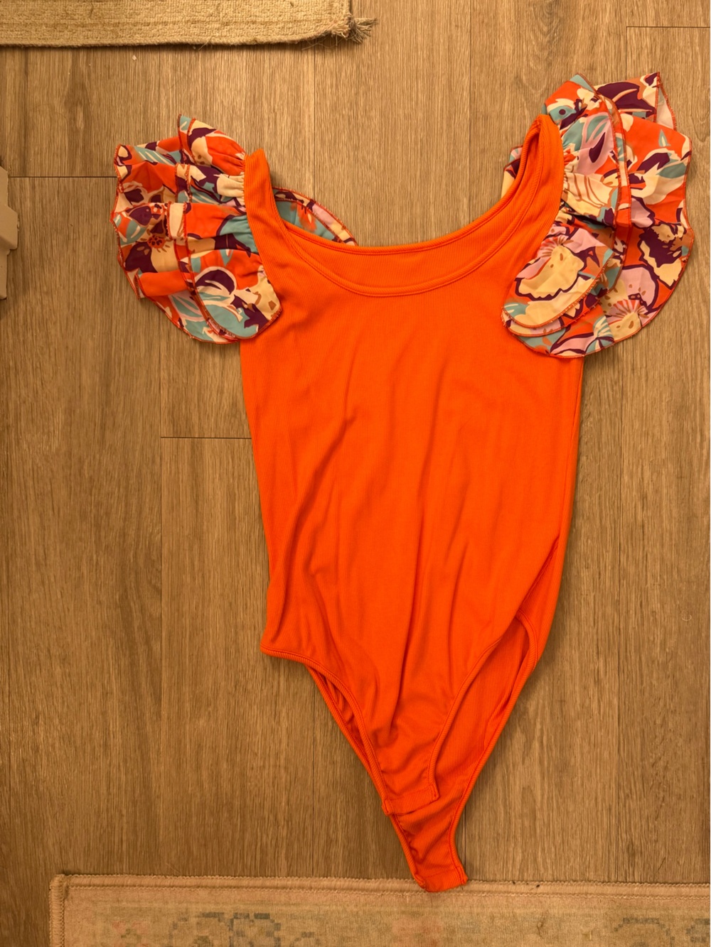 Bright Orange Ruffle-Sleeve Women's Top